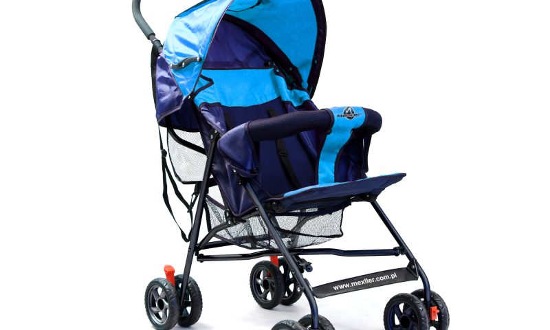 Wózek dziecięcy typu parasolka z wielopozycyjna budką - niebieski
